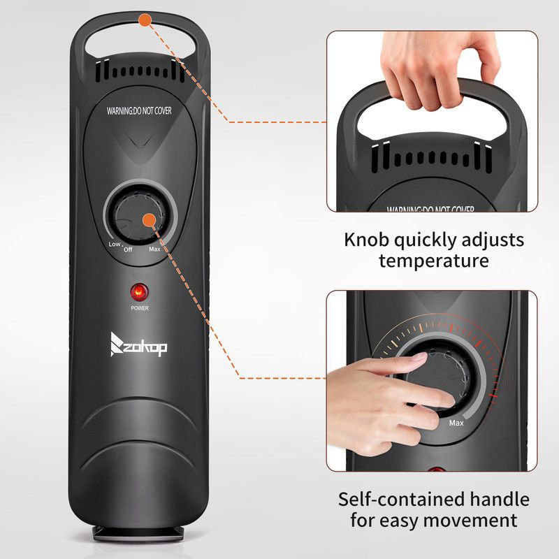 Karl Home 600-Watt Portable Electric Space Heater Oil Filled Radiator Heater in Black