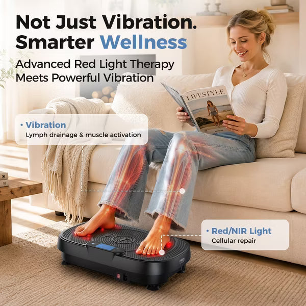 FED FITNESS - VP11 Vibration Plate Exercise Machine with red light therapy,660nm Red and 850nm NIR Light LED Panels, 120 Speeds - Black
