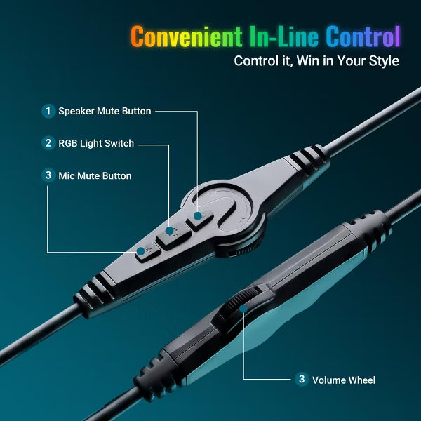 Pro USB Gaming Headset for PC, Computer Headphones with Noise-Cancelling Mic, 7.1 Surround Sound, RGB Light - Wired for PS4/PS5/Laptop