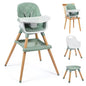 Kinder King 7 in 1 Baby High Chair Convert to Wooden Feeding Chair Removable Tray 5-Point Harness Green