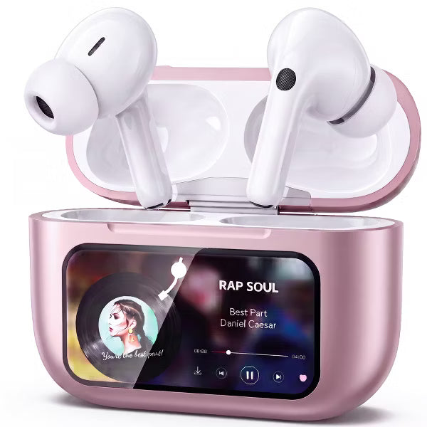 VEAT00L A9 ANC+ENC Earbuds with Smart Touch Screen,Bluetooth 5.4, HiFi Stereo Multiple EQ settings Pink