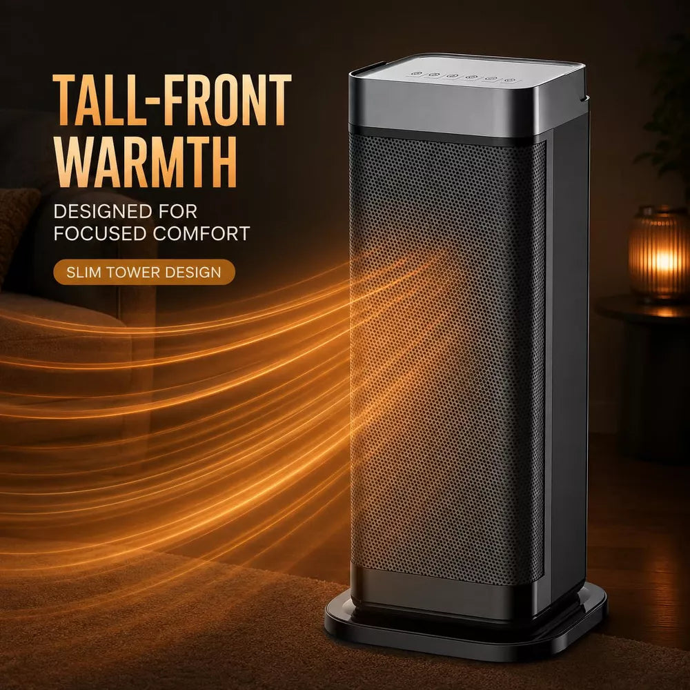 PTC Ceramic Tower Space Heater, 1500W Indoor Space Heater with Remote and Thermostat, 60° Oscillation, 4 Modes, 12H Timer