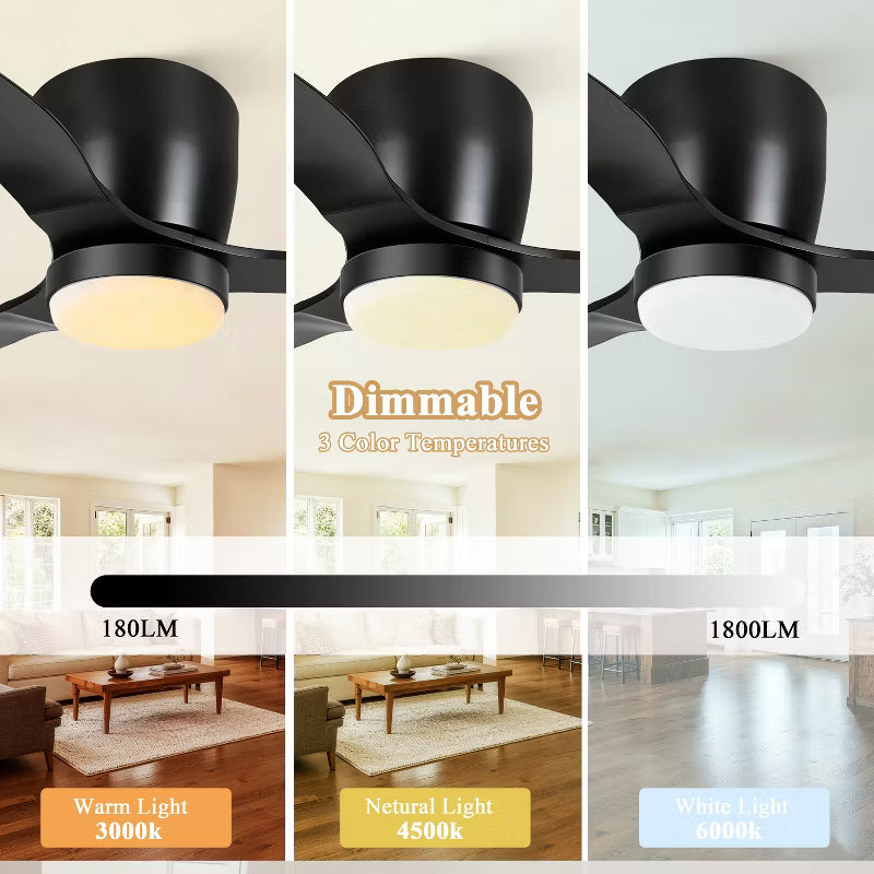 Wanze of Ocean 42 In. Indoor 3 ABS Blade Ceiling Fan with Dimmable LED Light, Reversible DC Motor, App Control For Bedroom Living Room and kitchen