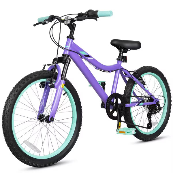 Hykolity 20 Inch Kids Mountain Bike, Kid Bicycle for Girls Age 6-14 Year Old, 6 Speed Front Suspension Fork, Adjustable Seat Height Purple