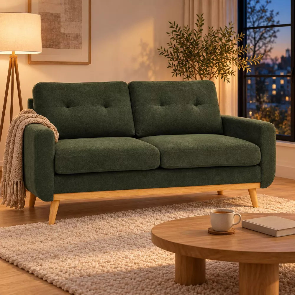 LauKingdom 67.7-Inch 2-Seat Chenille Loveseat Sofa, Mid-Century Modern Couch with Tufted Cushions and Wood Legs for Apartment Living Rooms