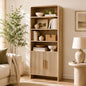 AMERLIFE 71" Modern Bookcase with Fluted Storage Cabinet, 6-Tier Adjustable Shelves, Natural