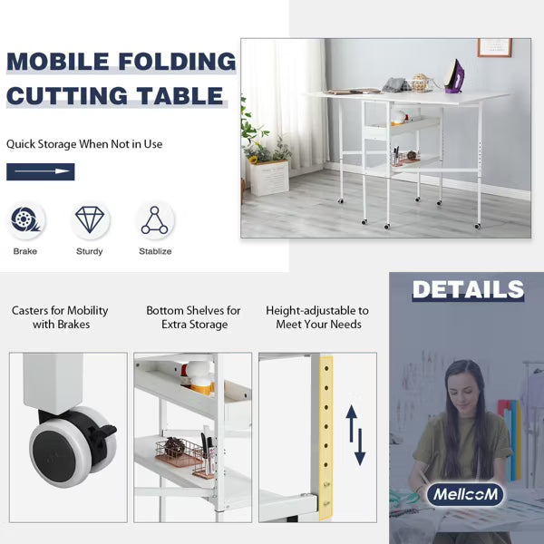 EROMMY Foldable Craft Table with Wheels