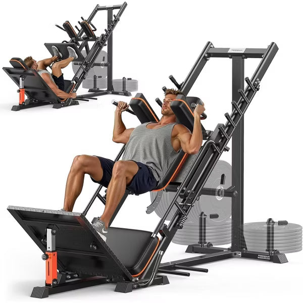 FEIERDUN 3‑in‑1 Leg Press Hack Squat Machine with Stretch Board for Quads, Hamstring, Glutes, Calves, Home Gym Leg Day Equipment