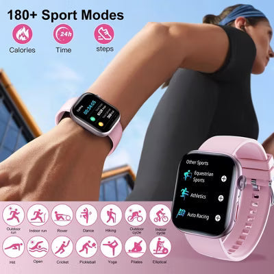 Smart Watch for Men Women, 2.01" HD Touchsreen, Bluetooth Calling, IP68 Water-Resistance, 180+ Sports Modes,Fitness & Sleep Tracker, Android/iOS Pink