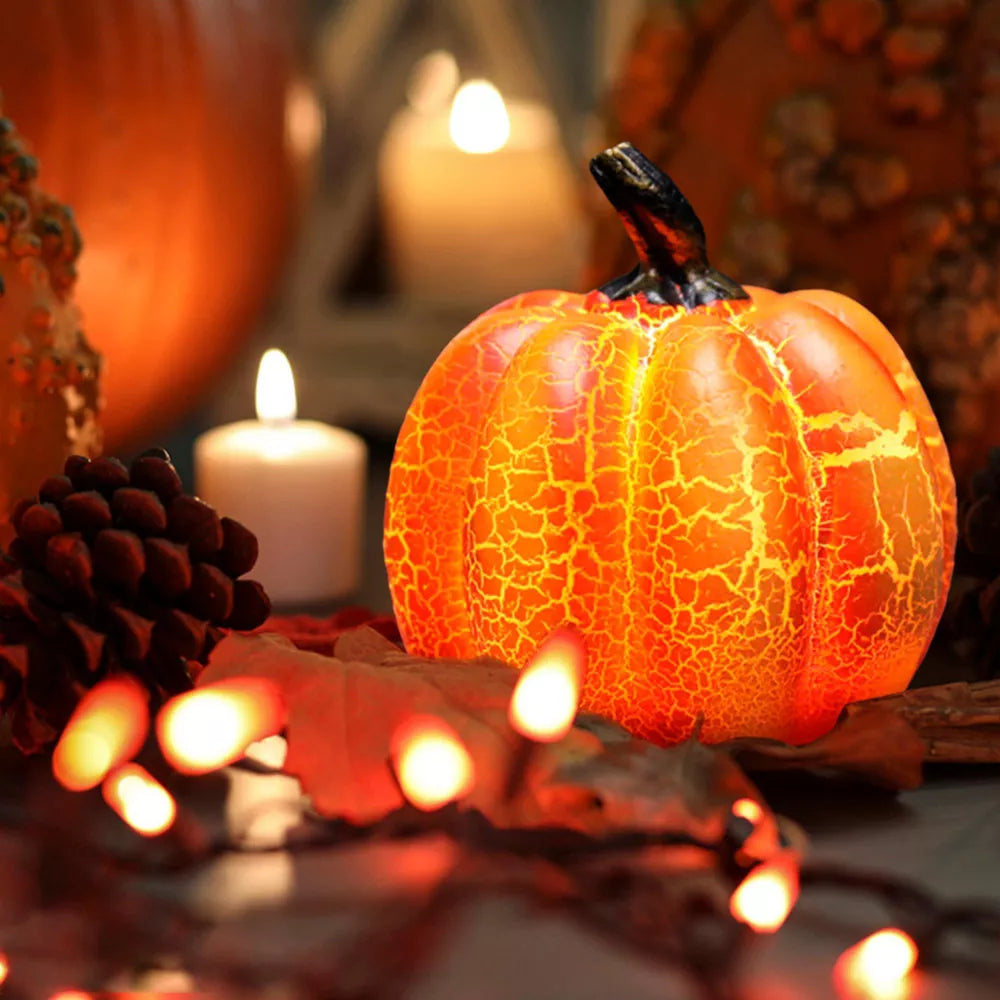 Laukingdom LED Halloween Pumpkin Lantern Resin Pumpkin Lamp Multiple Shapes Halloween Dress Up Props