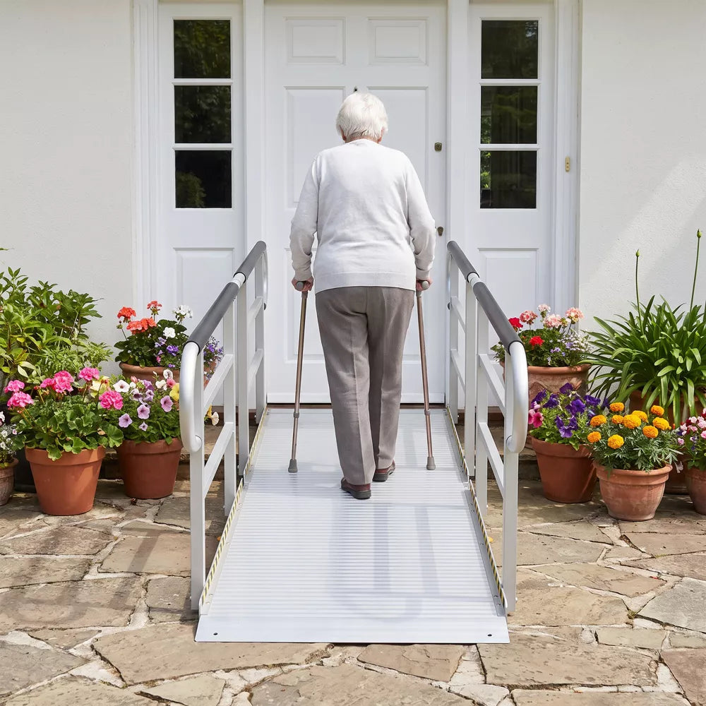 1200 LBS Capacity Wheelchair Ramp with Handrails, Aluminum Portable Mobility Ramp for Home & Outdoor Access
