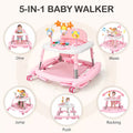 5-in-1 Baby Walker, Foldable Adjustable Activity Walker with Bouncer, Music, Toys, Feeding Tray for 6-18 Months