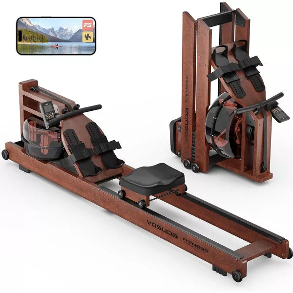 YOSUDA Water Rowing Machine Foldable for Home Use 5.8 Gal Large Water Tank | Immersive Wooden Water Rower Machine, Dedicated Monitor & Bluetooth APP