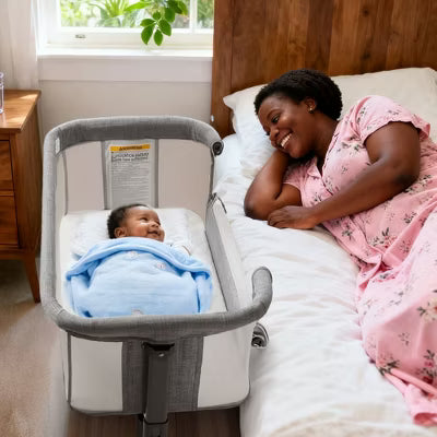 Kinder King Portable Baby Bassinet with Wheels, All-Mesh Bedside Sleeper, Newborn Crib with Removable Soft Mattress, Gray