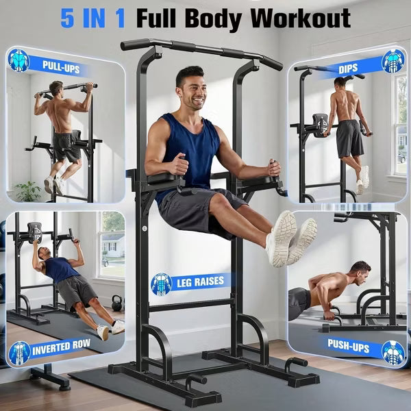 FED FITNESS Adjustable Power Tower 450lbs Max Weight Dip Station Pull up Bar Power Rack Push up Resistance Band for Home Gym