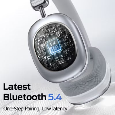 VEATOOL Wireless Over Ear Headphones 80H Playtime 6 Mics ENC Clear Calls Deep Bass Lightweight Comfort Fit for Travel Work Silver