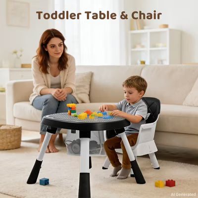 Kinder King 15 in 1 Baby High Chair, Coverts to Rotatable Activity Play Center/Infant Dining Booster Seat, Detachable Toys, Removable Tray, Black