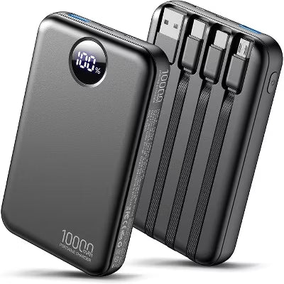 10,000mAh power bank supporting 1.5-hour fast charging; suitable for home backup, outdoor emergencies, and camping.