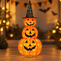 5ft 1pc Lighted Collapsible Stacked Pumpkin, 100 Warm White LED Lights, Pop-Up Jack-O'-Lantern with Witch Hat for Outdoor Halloween Yard & Porch Decor