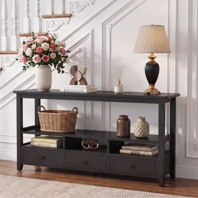Karl Home 58in Console Table with 3 Drawers, Entryway Table with Storage Shelves