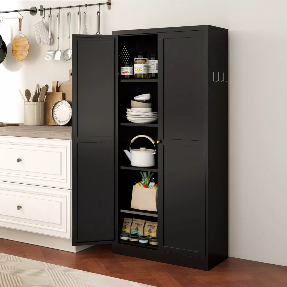 VIYET 61" Metal Pantry Cabinet with 4 Adjustable Shelves, Freestanding Kitchen Storage Cabinet for Pantry, Dining Room