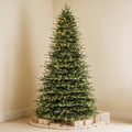 VIVATREES 12ft Prelit Artificial Christmas Tree with Warm White LED Lights Hinged Branches Metal Stand for Decor Holiday