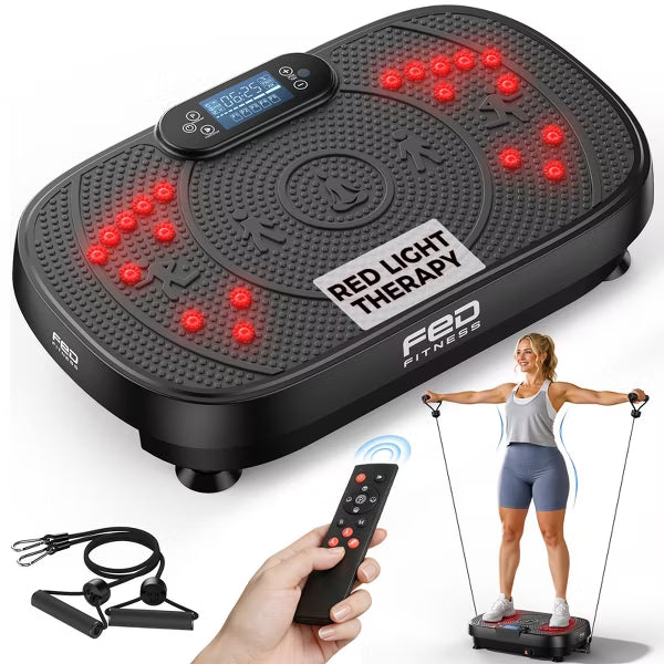 FED FITNESS - VP11 Vibration Plate Exercise Machine with red light therapy,660nm Red and 850nm NIR Light LED Panels, 120 Speeds - Black