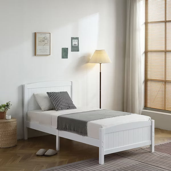 Karl Home Twin Size Solid Wood Bed Frame White
