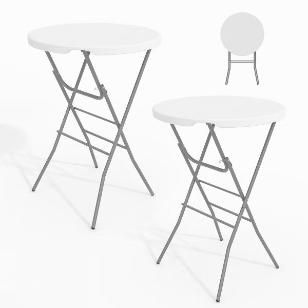 Foldable bar table, 32" Round HDPE Bar Height Folding Table Patio Bistro Table, high top outdoor table, White,2-Pack