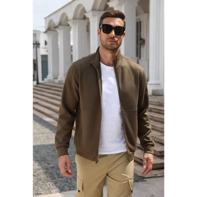 COOFANDY Men's Athletic Full Zip Jacket Lightweight Training Jacket for Gym and Travel-Light Grey-S