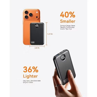 10,000mAh power bank supporting 1.5-hour fast charging; suitable for home backup, outdoor emergencies, and camping.