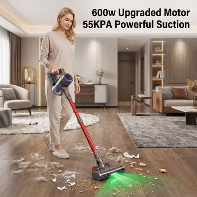 Cordless Vacuum Cleaner, Upgraded 450W/40Kpa Vacuum Cleaners for Home, Stick Vacuum with Self-Standing, Handheld Vacuum for Pet Hair/Carpet/Floor