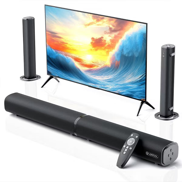 VEAT00L 2.2ch Soundbar, 100W Bluetooth 5.3, 3D Surround, Powerful Bass, Home Theater, USB/Optical/AUX, Split Design.