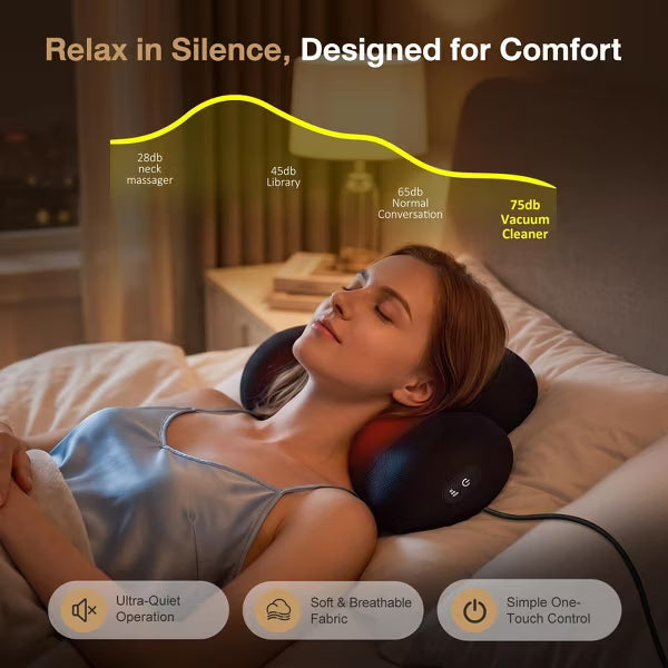 Morfone Neck Massager with Heat,3 Intensity Levels&Bi-Directional Kneading,Ergonomic Pillow for Neck Pain Relief,Cervical Massage Pillow,10Min Timer