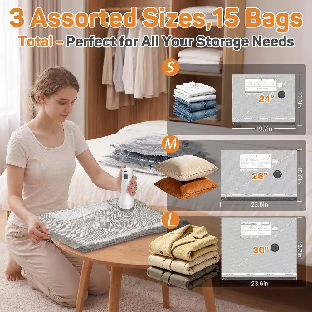 Vacuum Storage Bags with Air Pump for Clothes Bedding and Closet Organization,18 Bags