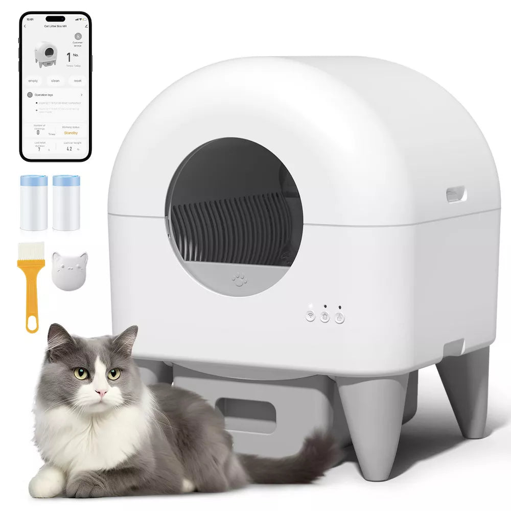 Cumrige 95L Self Cleaning Automatic Cat Litter Box, White.