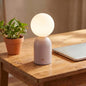 Opal White Glass Pink Metal Rechargeable Table Lamp, Cordless Blush Bedside Light, Romantic LED Vanity Lamp for Dorm Bedroom Girls Room