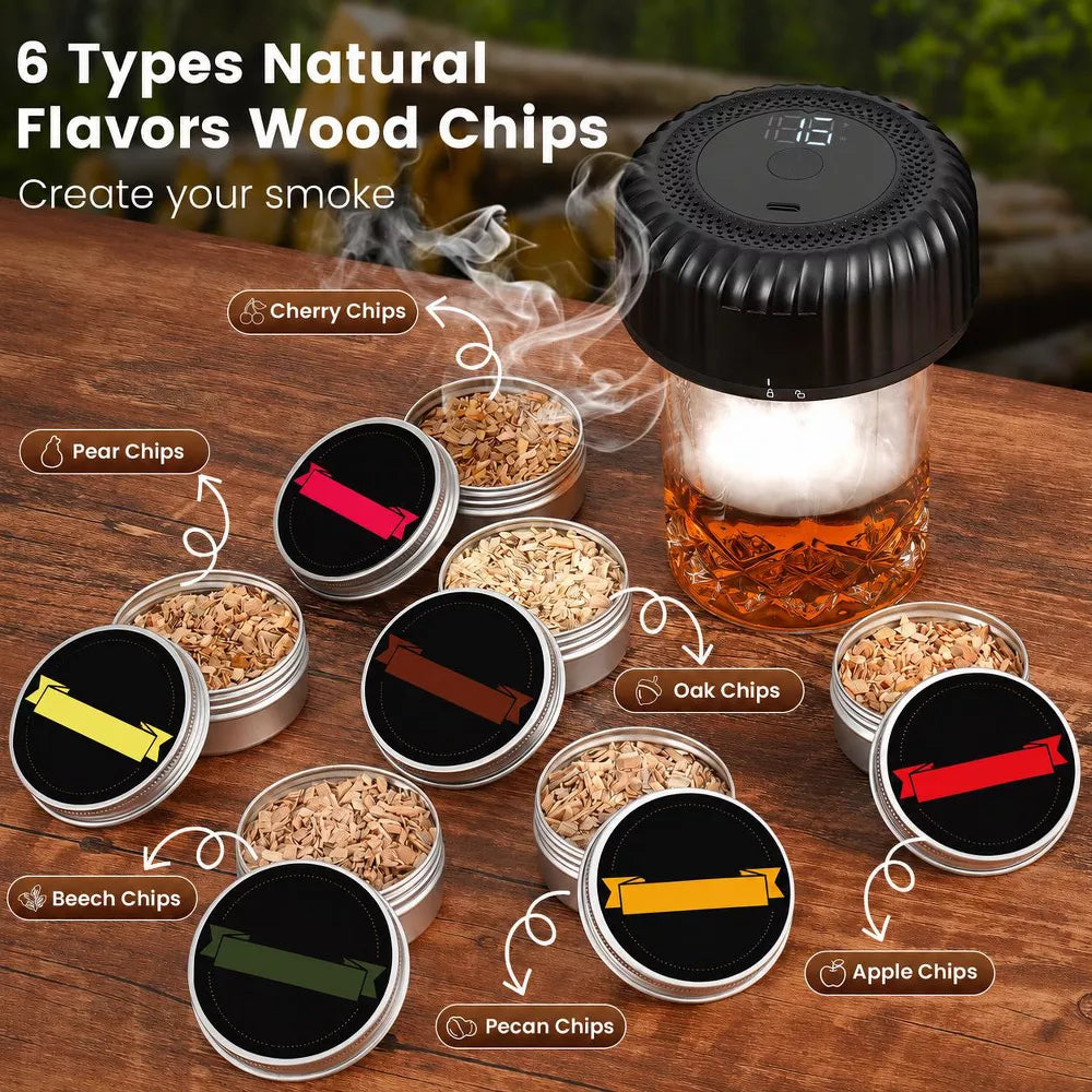 Electric Cocktail Smoker Kit with 6 Wood Chip Flavors, USB Rechargeable Whiskey Smoker,Black