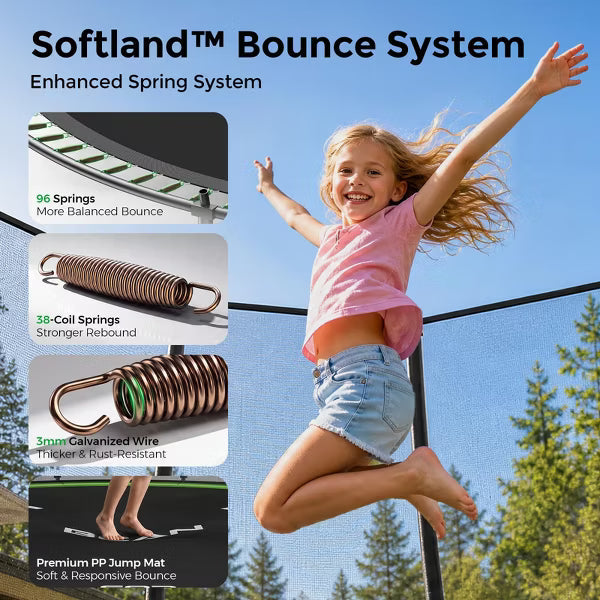 BCAN 8ft Outdoor Trampoline with Safety Enclosure, Basketball Hoop, Heavy-Duty Steel Frame, Ladder and Frame Pad