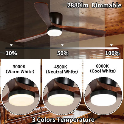 Wanze of Ocean 42 In. Indoor 3 Solid Wooden Blade Ceiling Fan with Dimmable LED Light, DC Motor, App Control For Bedroom Living Room and kitchen