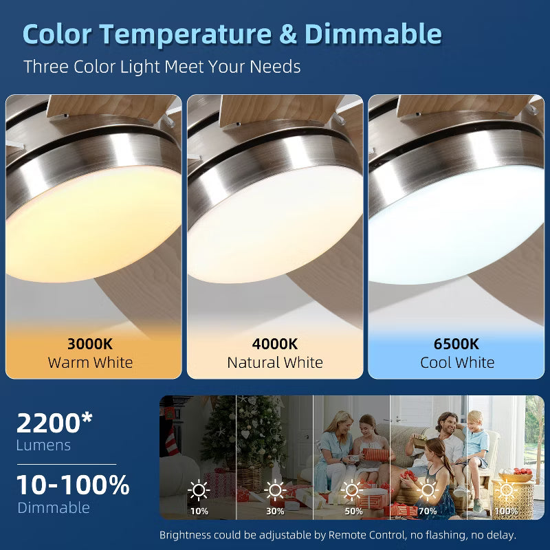 Wanze of Ocean 52 In. 5 Plywood Blade Ceiling Fan with Dimmable LED Light, Reversible DC Motor, App Control For Bedroom Living Room and kitchen, Black