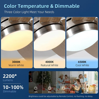 Wanze of Ocean 52 In. 5 Plywood Blade Ceiling Fan with Dimmable LED Light, Reversible DC Motor, App Control For Bedroom Living Room and kitchen, Black