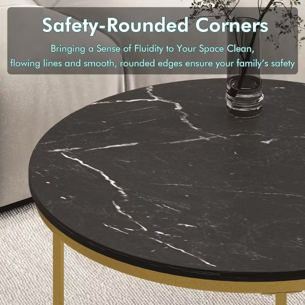 27.6in Nesting Coffee Table Set of 2, Round Coffee Table Wood Top with Sturdy Metal Frame, End Table Side Tables for Living Room Bedroom Balcony Yard