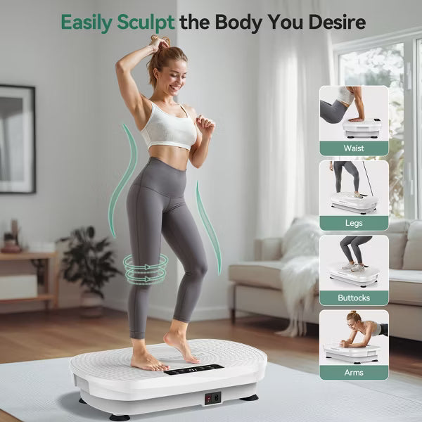 FEIERDUN Vibration Plate Exercise Machine,Curved Vibration Plate for Lymphatic Drainage Weight Loss,Workout Equipment for Women Men Home,LED Display