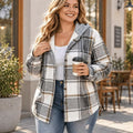 Plaid Hooded Jackets for Women, Fleece Lined Winter Coat with Drawstring, Single Breasted Casual Outerwear, S-XXL