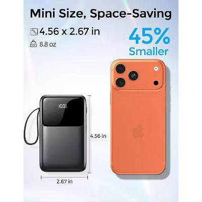 10000mAh Power Bank with Built-in USB-C Cable & 15W MagSafe Wireless Charging, 22.5W PD Fast Charger for iPhone 15/14/13/12, Travel Essential