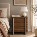 Walnut Nightstand with 2 Drawers, Mid-Century Modern Bedside Table with Rounded Corners and Wood Handles for Bedroom, Living Room