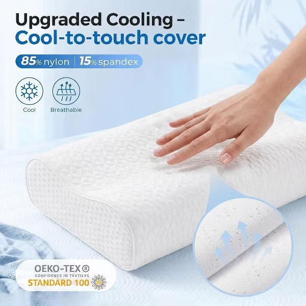 Bed Pillow, Memory Foam Pillow Queen Size, Queen Neck Pain Relief, Contour Cooling Pillow for Neck and Shoulder Pain, Side, Back and Stomach Sleeper