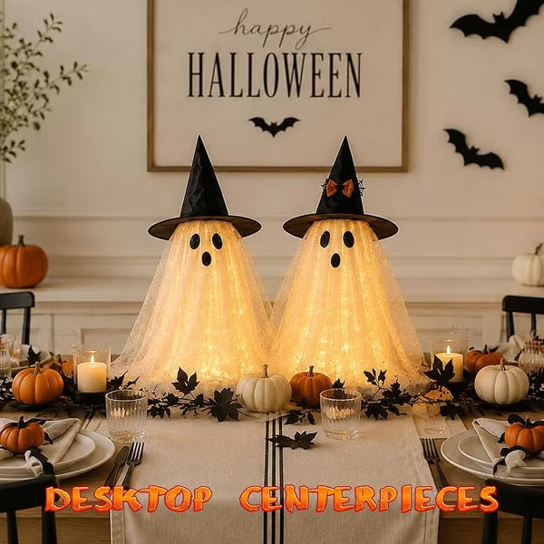 Laukingdom 2 Pcs Halloween Ghost Decorations With String Lights And Remote Control, Spooky Indoor Tabletop Decor For Home And Party