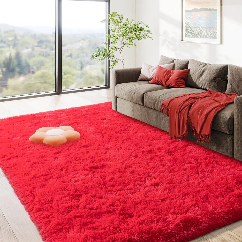 LOVEVOOK Red Area Rugs for Bedroom, Non-Slip Fluffy Soft Shag Carpet, Living Room Plush Rug for Home Dorm Decor Aesthetic 5x7 Feet